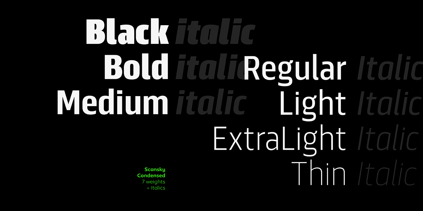 Przykład czcionki Scansky Condensed Extra Light Italic